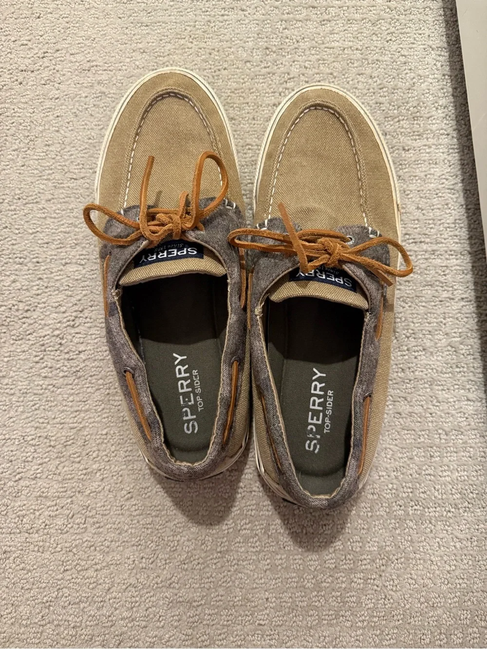 Sperry Two-Tone Tan and Gray Canvas Boat Shoes
